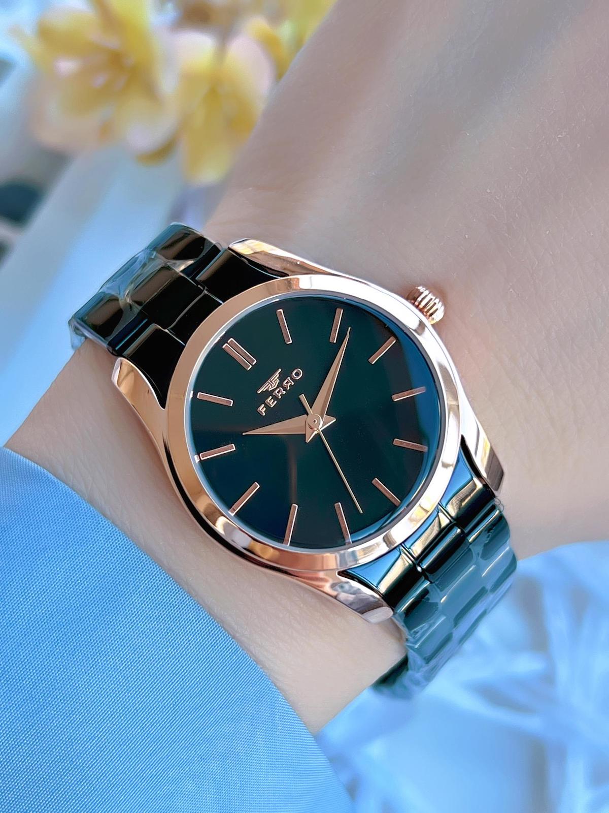 Ferro BF21121AWT-Q 36 mm Siyah Çelik Kordon Analog Kadın Kol Saati