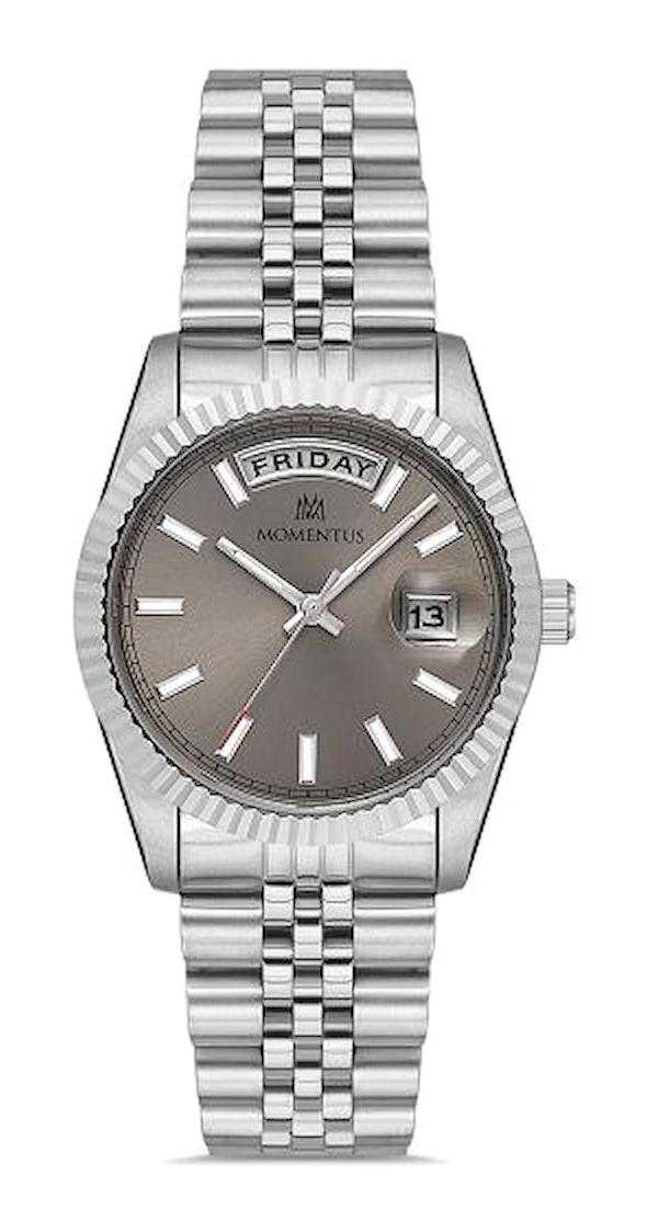 Momentus CW137S-03SS Takvimli 34 mm Gri Çelik Kordon Analog Kadın Kol Saati