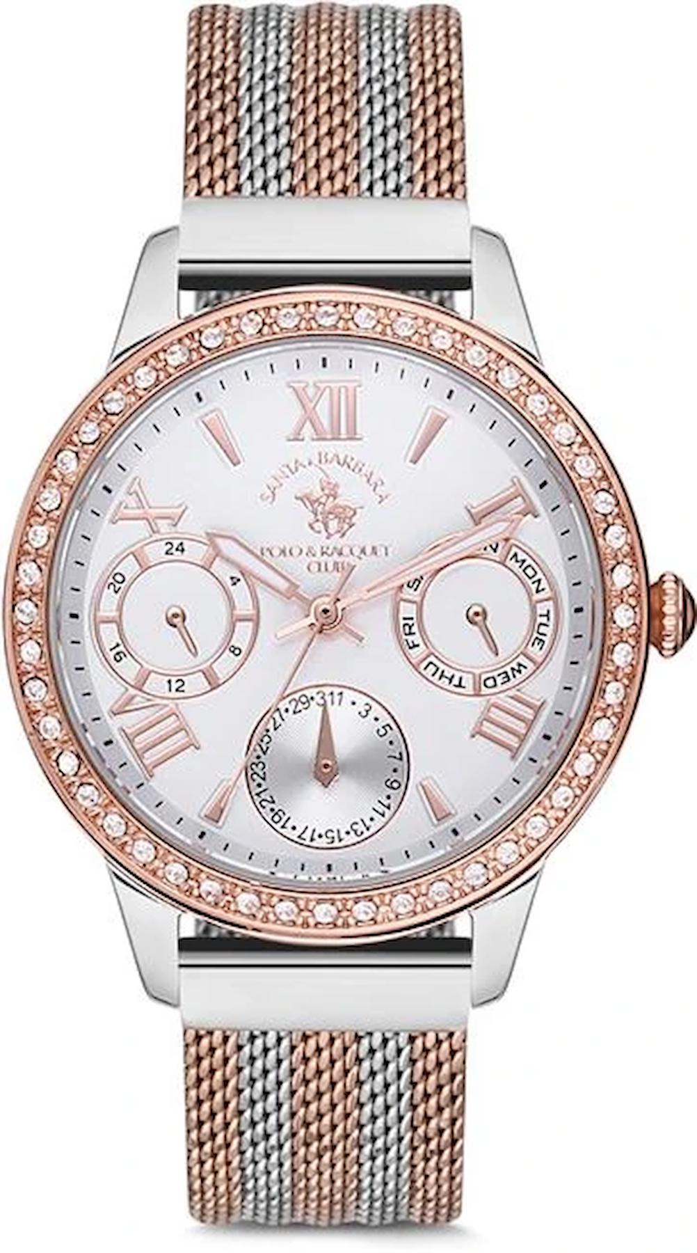 Santa Barbara Polo & Racquet Club SB.16.1002.2 Takvimli 36 mm Gri-Rose Gold Hasır Kordon Analog Kadın Kol Saati
