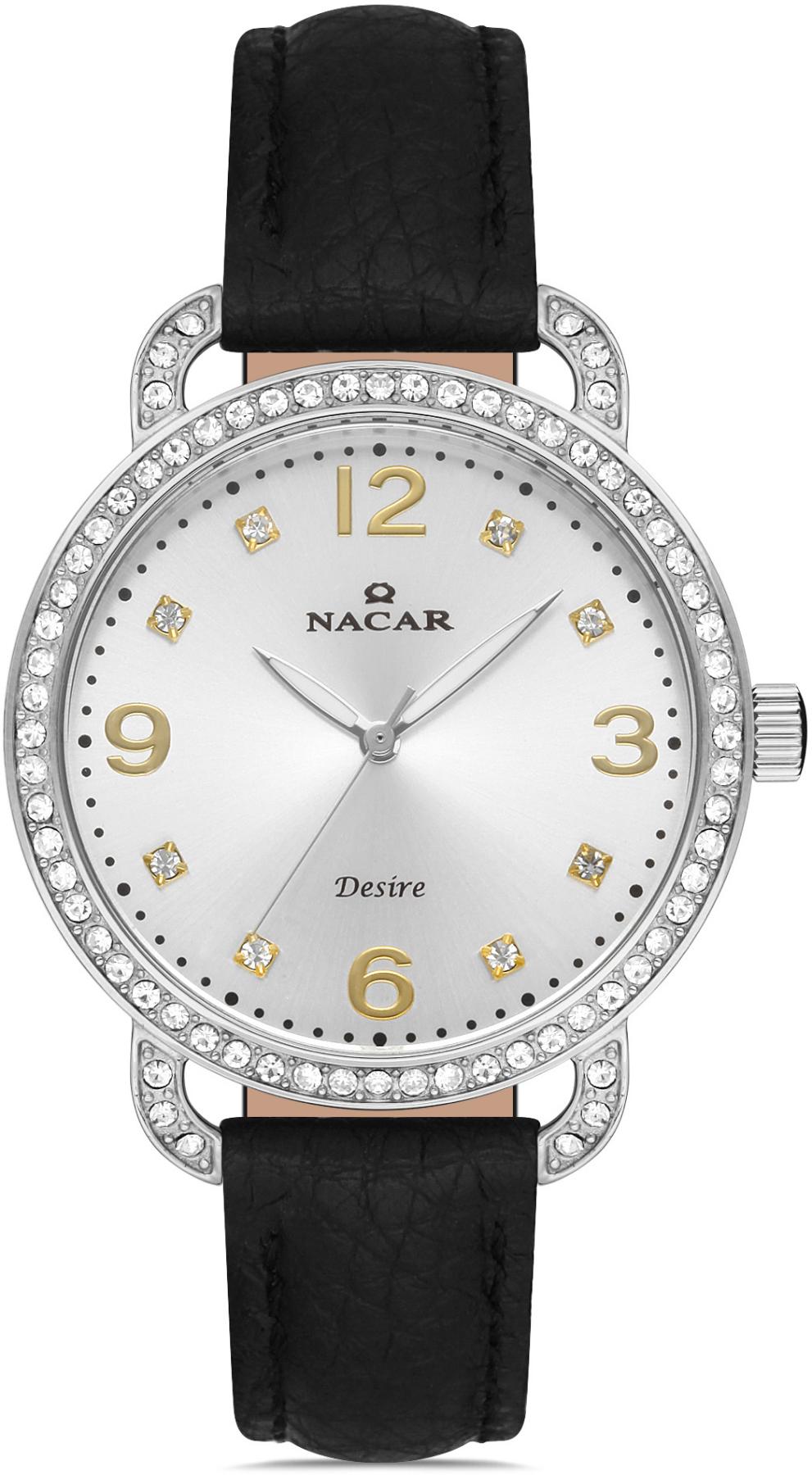 Nacar 10-3931033-ASCL1S 38 mm Siyah Deri Kordon Analog Kadın Kol Saati