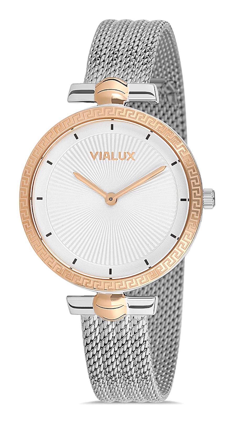 Vialux LJ481T-02SR 40 mm Gri Çelik Kordon Analog Kadın Kol Saati