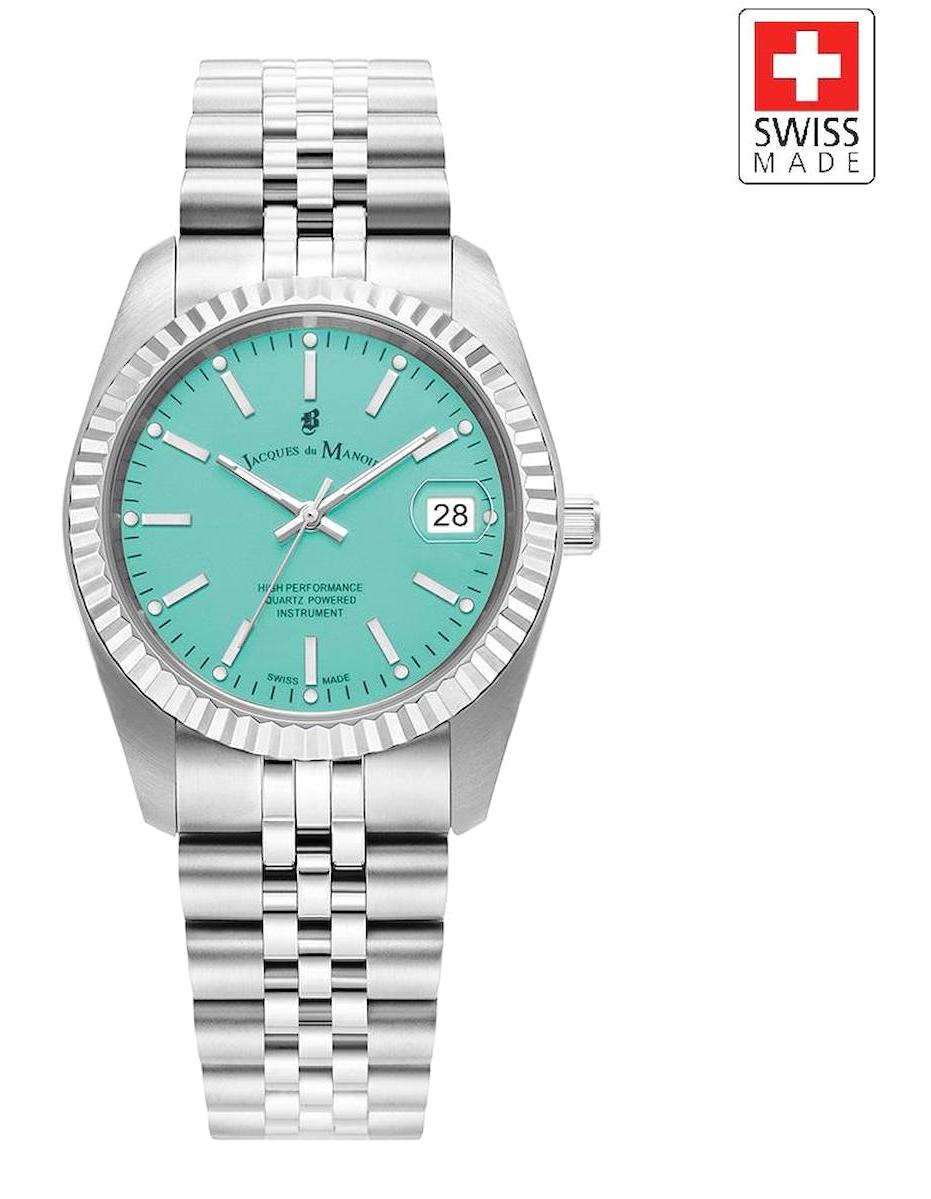 Jacques Du Manoir JWL02901 Takvimli 36 mm Gri Çelik Kordon Analog Kadın Kol Saati