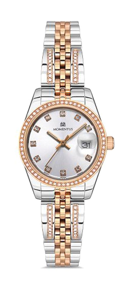 Momentus SS257T-02SR Takvimli 26 mm Gri-Rose Gold Çelik Kordon Analog Kadın Kol Saati