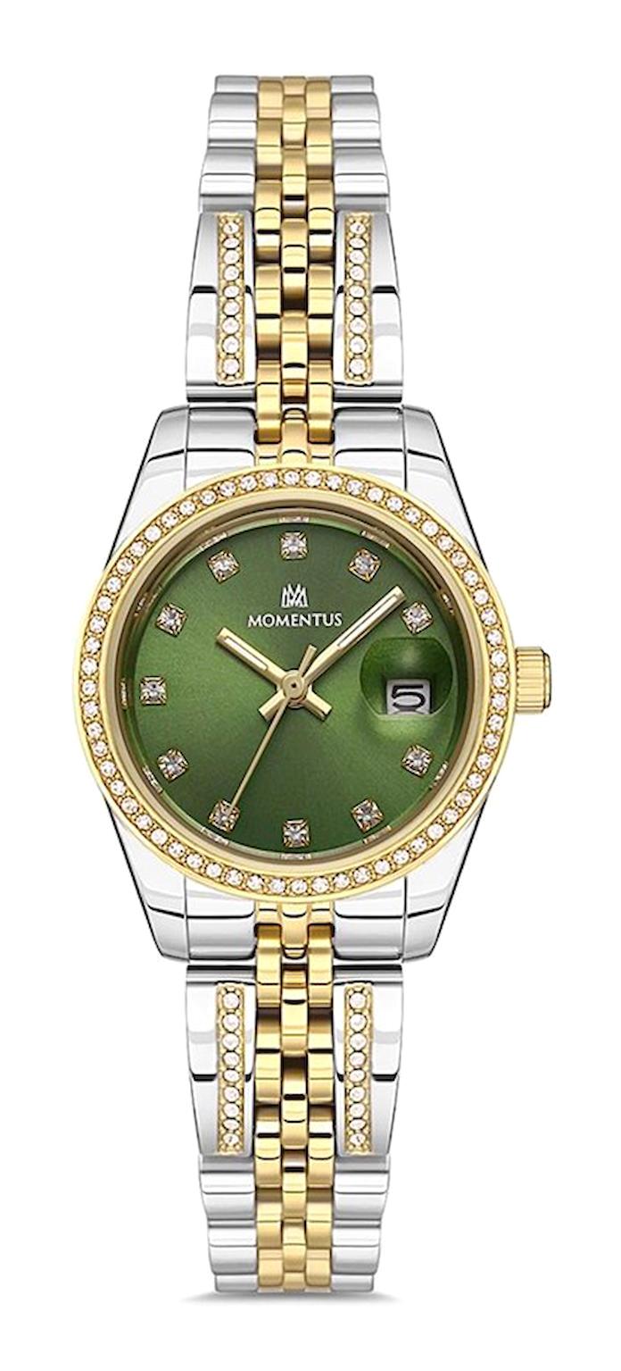 Momentus SS257T-15SG Takvimli 26 mm Altın-Gri Çelik Kordon Analog Kadın Kol Saati