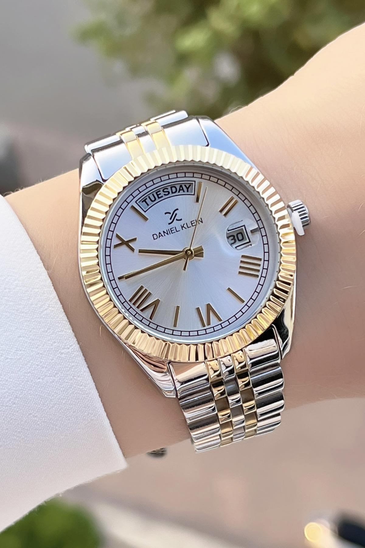 Daniel Klein DKISTE907 Takvimli 31-35 mm Altın-Gri Çelik Kordon Analog Kadın Kol Saati