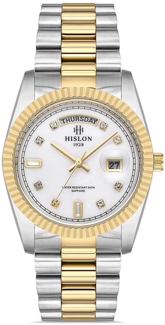 Hislon QL122T-09SG Takvimli 36 mm Altın-Gri Çelik Kordon Analog Kadın Kol Saati