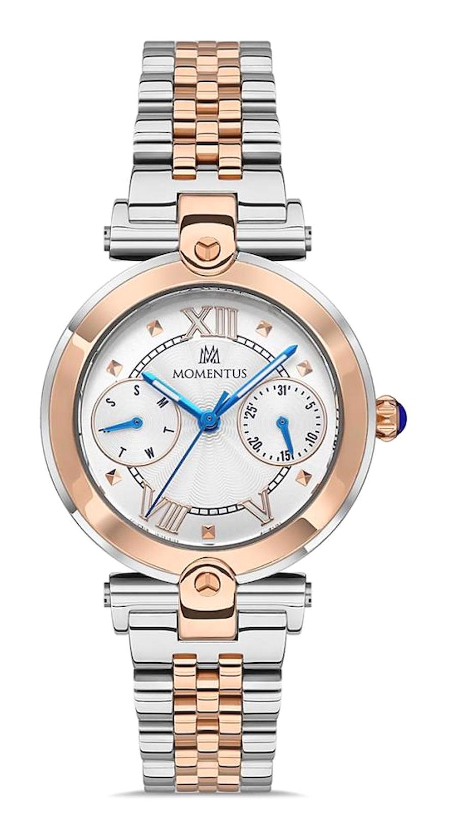 Momentus CS381T-02SR Takvimli 32 mm Gri-Rose Gold Çelik Kordon Analog Kadın Kol Saati