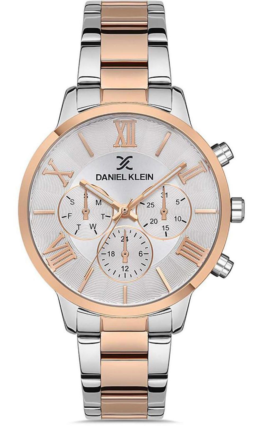 Daniel Klein DKE.1.10133.4 Takvimli 34 mm Gri-Rose Gold Metal Kordon Analog Kadın Kol Saati