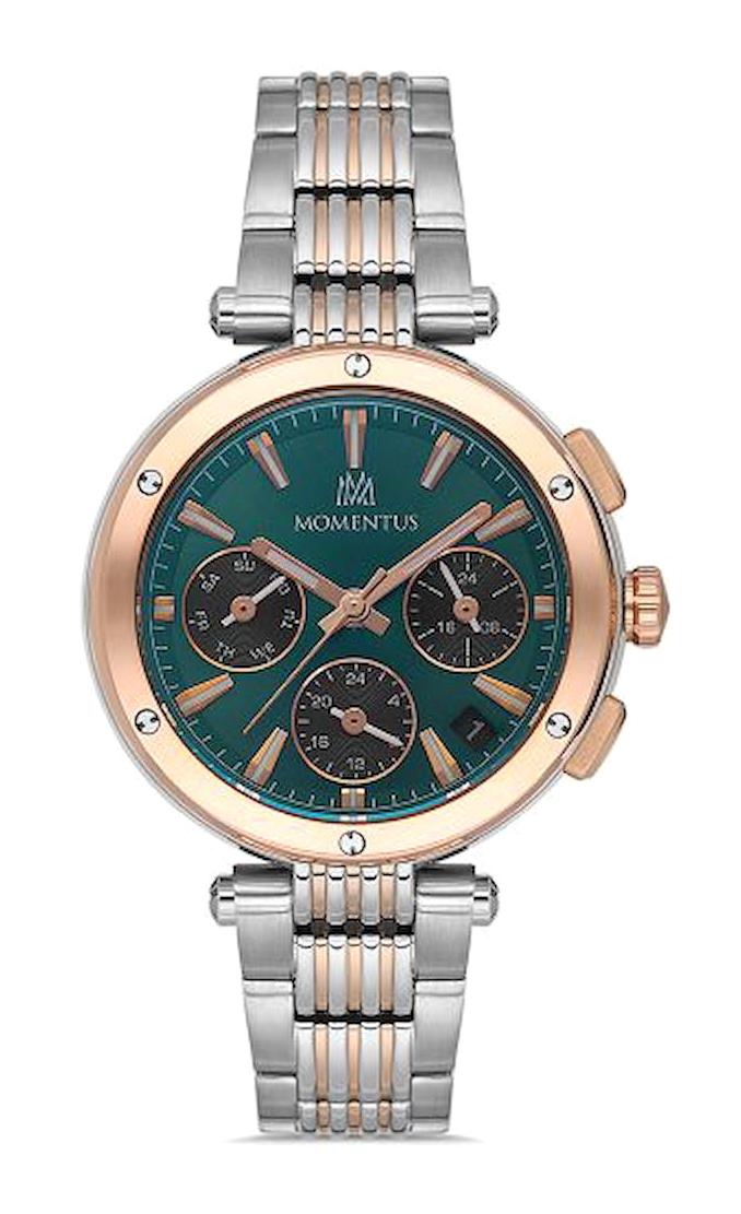 Momentus CS263T-15SR Takvimli 36 mm Gri-Rose Gold Çelik Kordon Analog Kadın Kol Saati