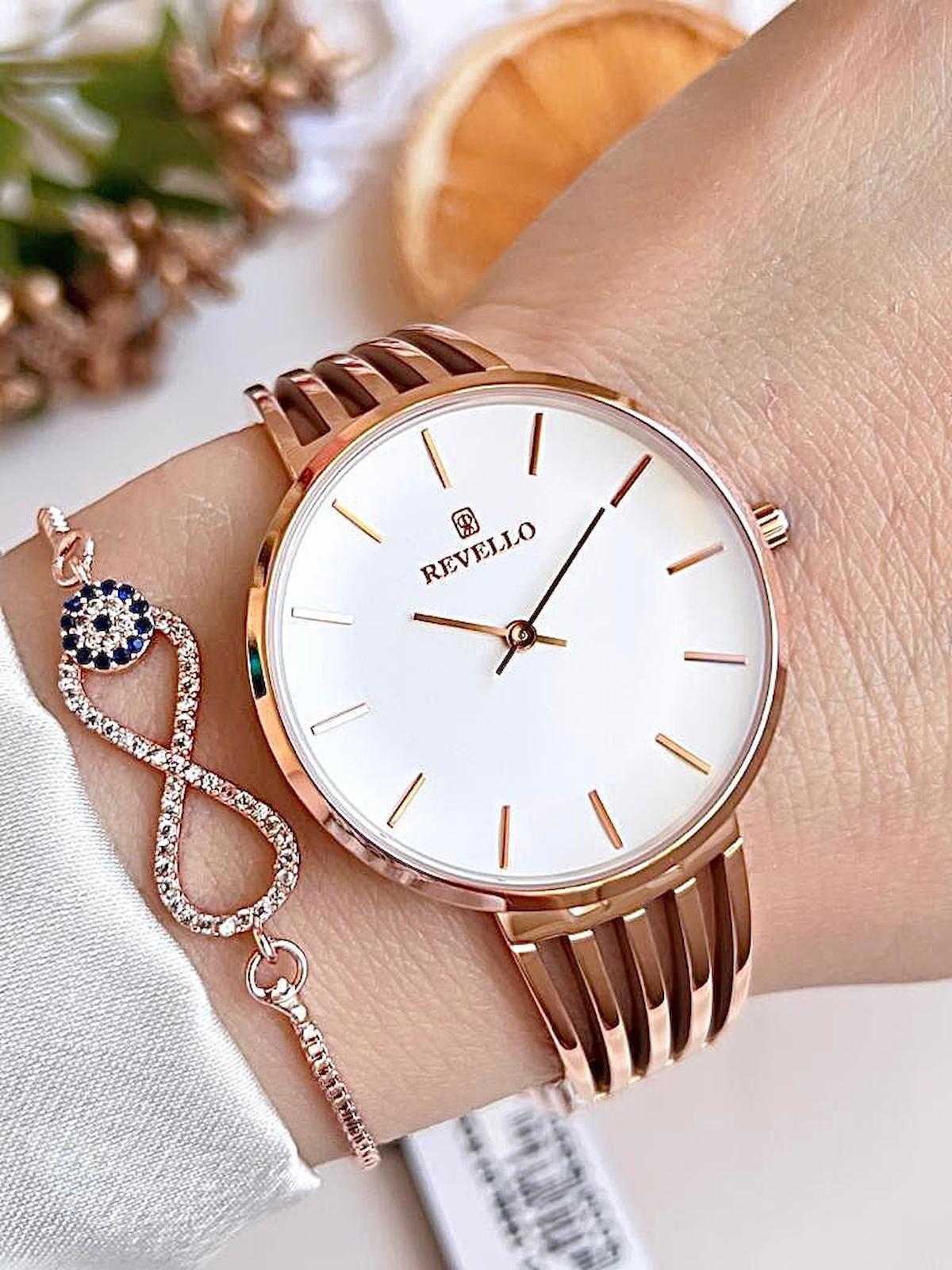 Revello BLKT.2.615 36 mm Bronz Çelik Kordon Analog Kadın Kol Saati