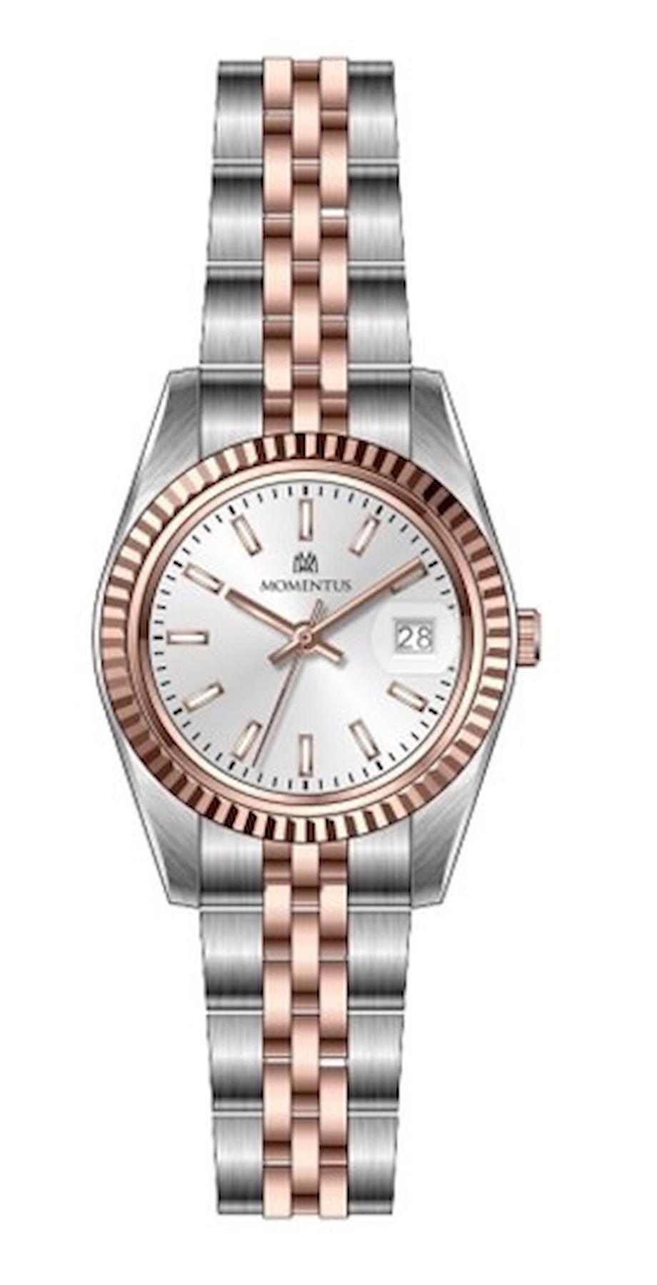 Momentus CW135T-02SR Takvimli 26 mm Gri-Rose Gold Çelik Kordon Analog Kadın Kol Saati