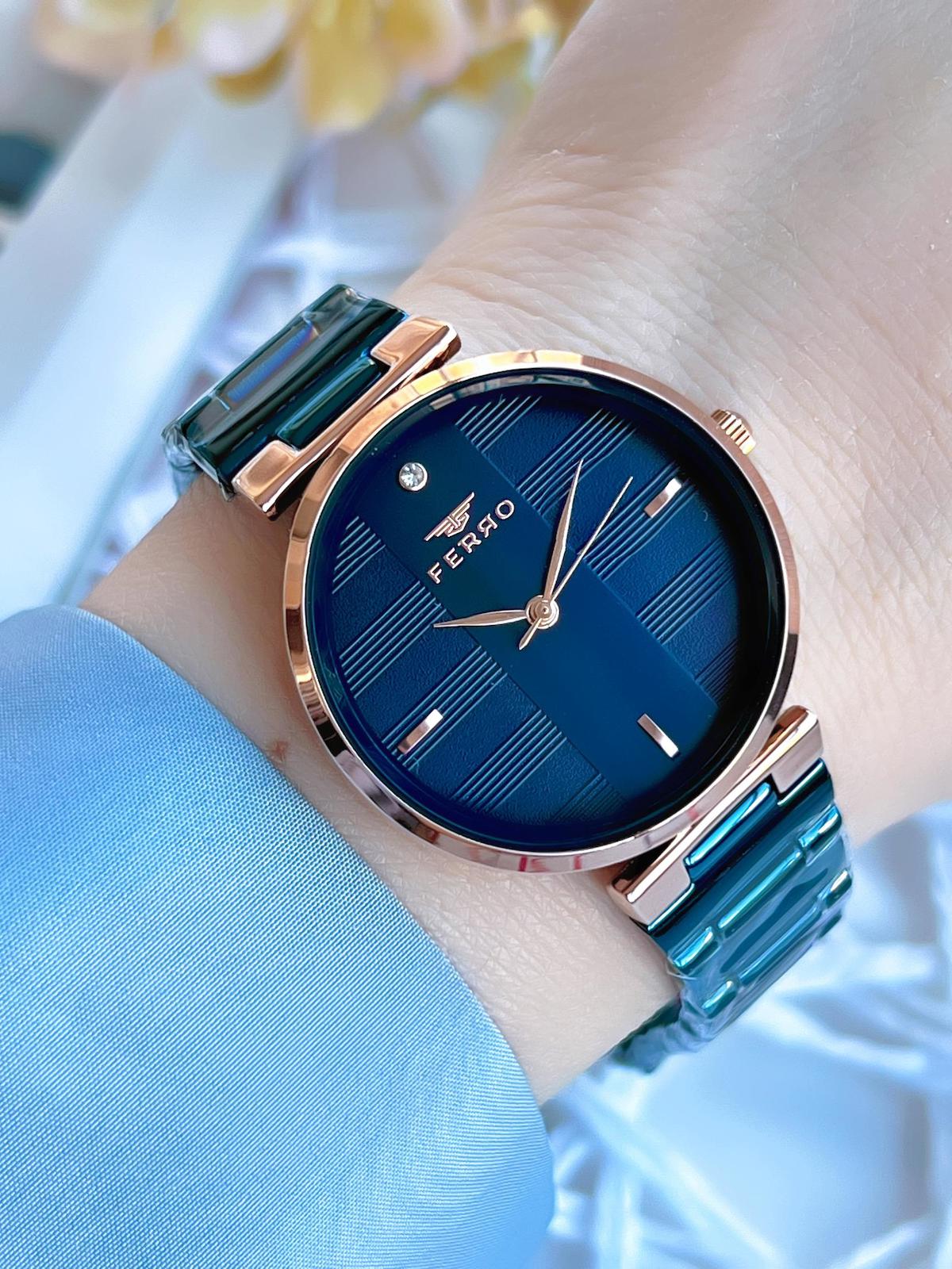 Ferro BF21120AWT-T 36 mm Lacivert Çelik Kordon Analog Kadın Kol Saati