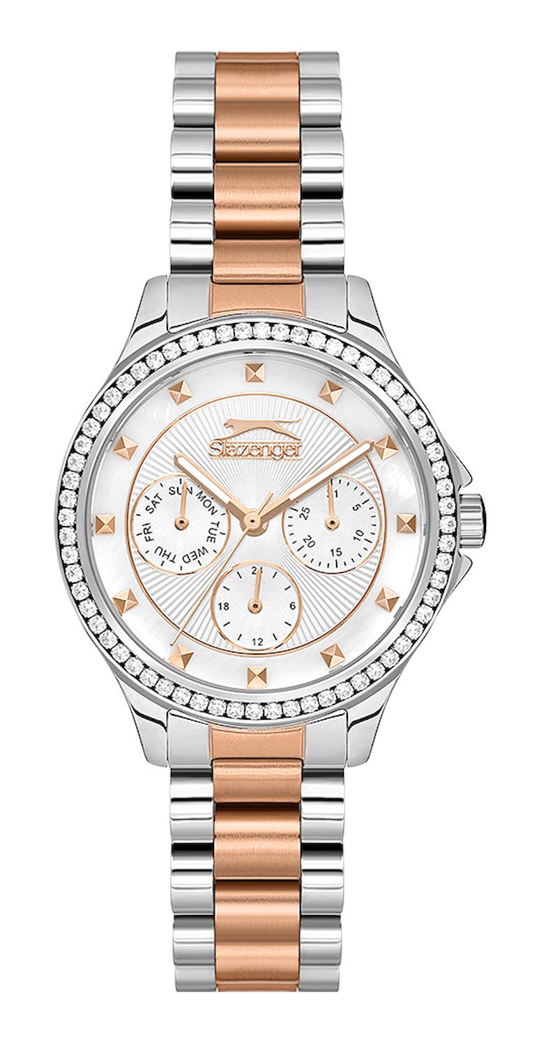 Slazenger SL.09.2241.4.03 Takvimli 35 mm Bronz-Gri Çelik Kordon Analog Kadın Kol Saati