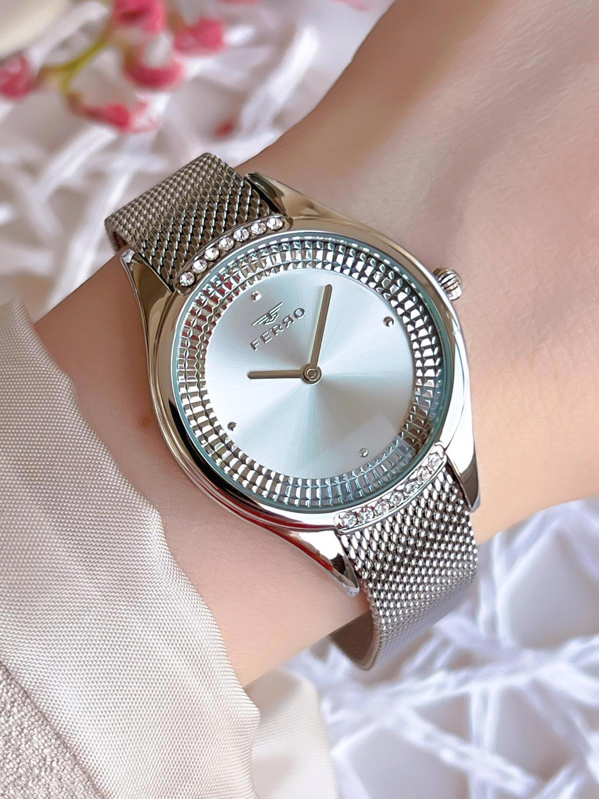 Ferro 21319 36 mm Gri Hasır Kordon Analog Kadın Kol Saati
