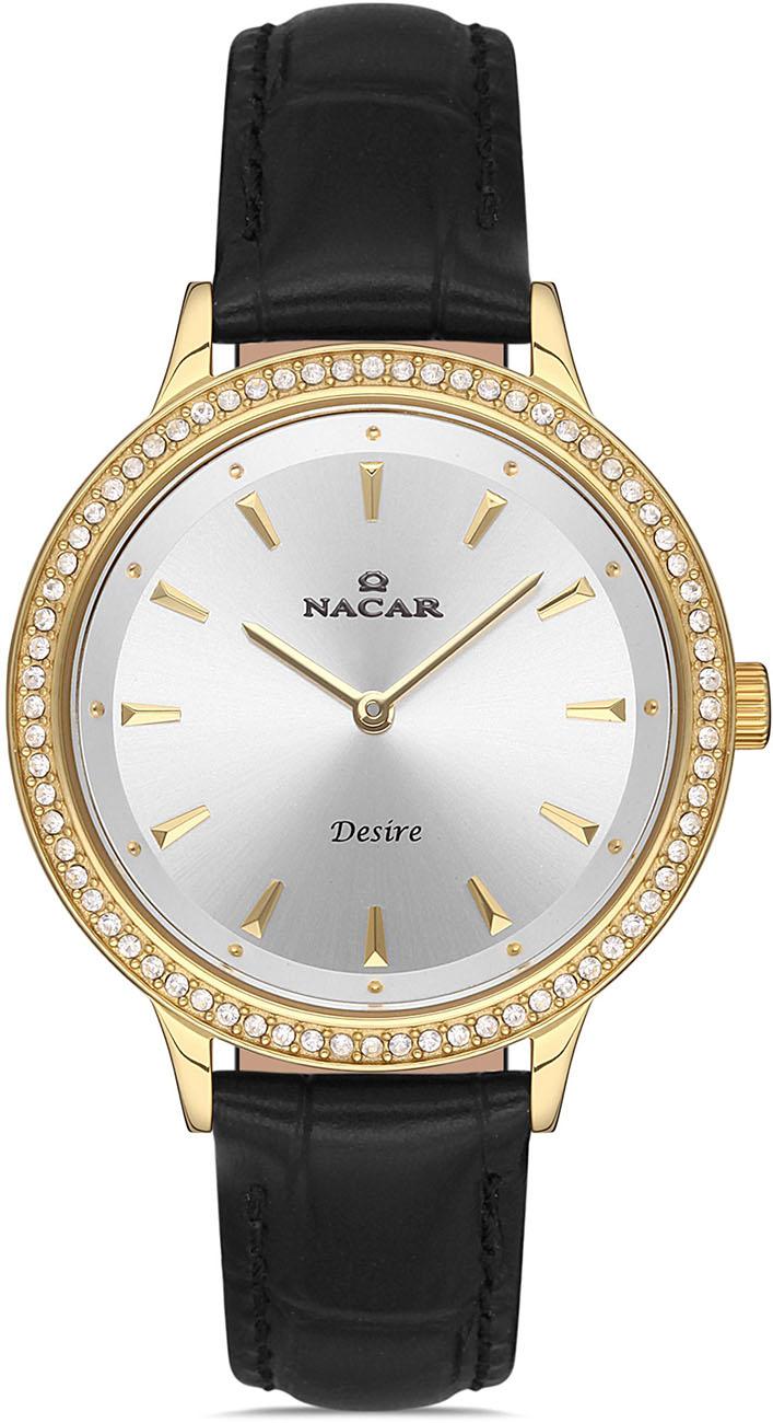 Nacar 10-3931036-DSL1S 37 mm Siyah Deri Kordon Analog Kadın Kol Saati