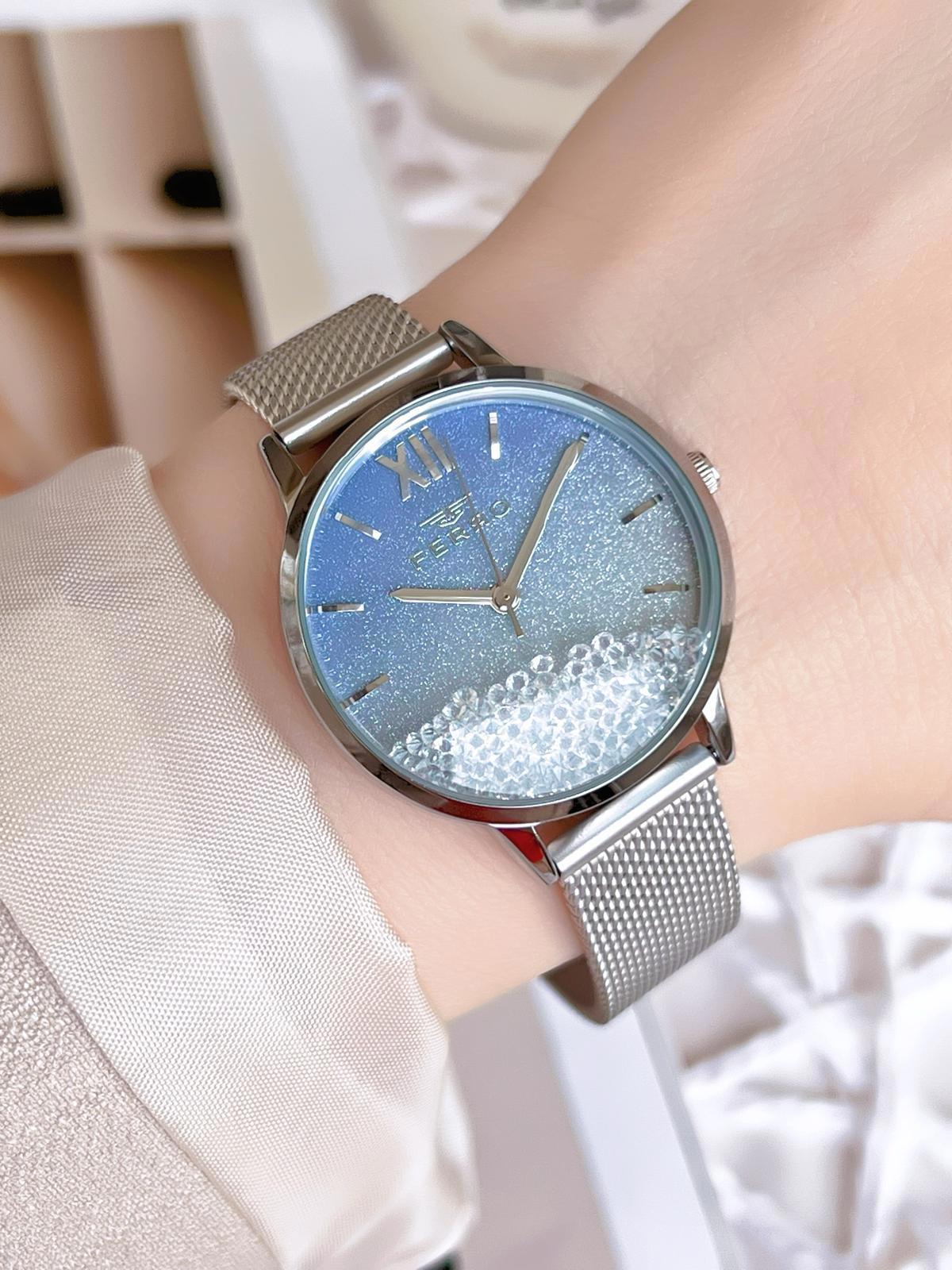 Ferro 21934 36 mm Gri Hasır Kordon Analog Kadın Kol Saati