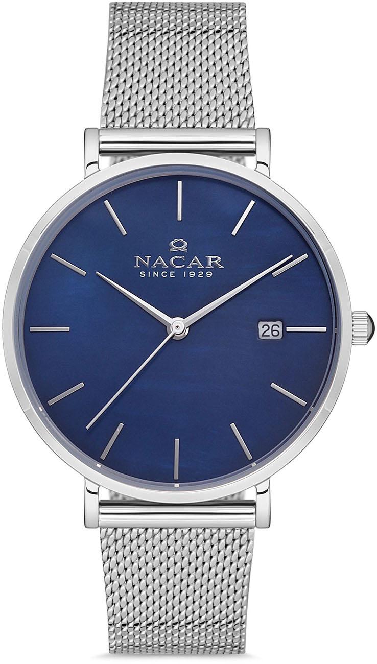 Nacar 33-398091-ALM Takvimli 35 mm Gri Hasır Kordon Analog Kadın Kol Saati