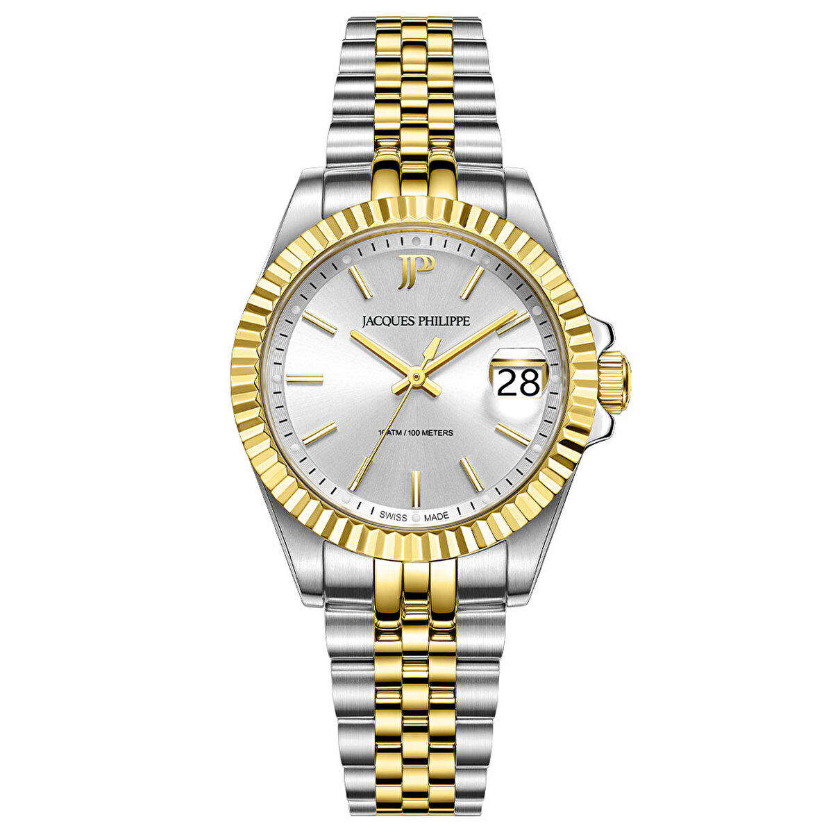 Jacques Philippe JPQLS587328YG Takvimli 32 mm Altın-Gri Çelik Kordon Analog Kadın Kol Saati