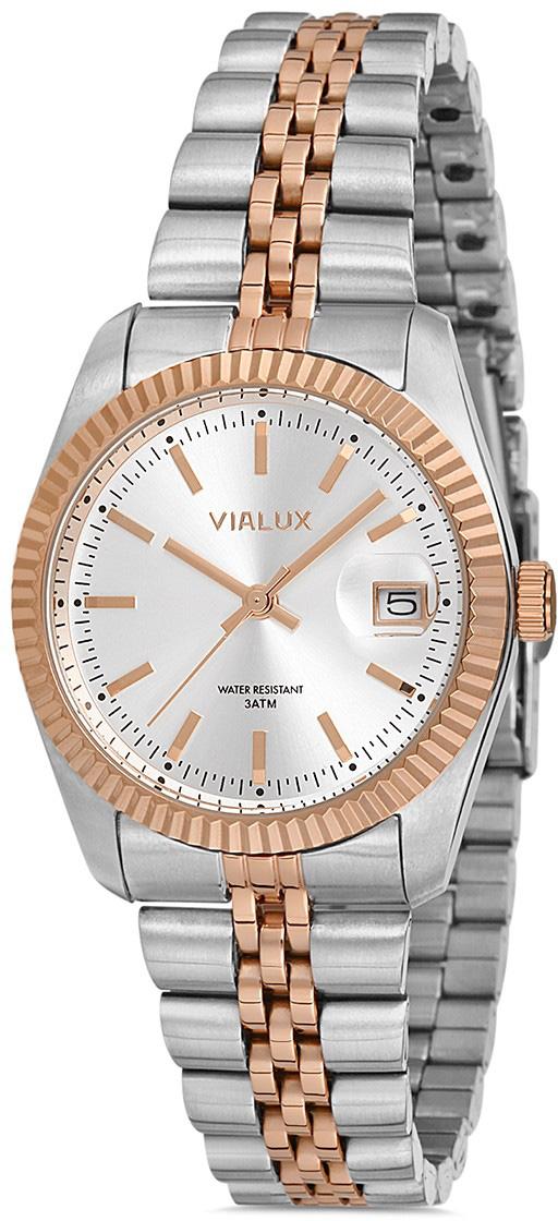 Vialux LJ534T-02SR Takvimli 36 mm Gri-Rose Gold Çelik Kordon Analog Kadın Kol Saati