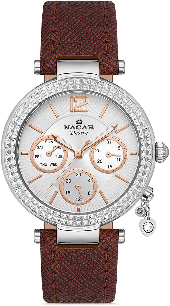 Nacar 10-3931024-ASL2 Takvimli 36 mm Kahverengi Deri Kordon Analog Kadın Kol Saati
