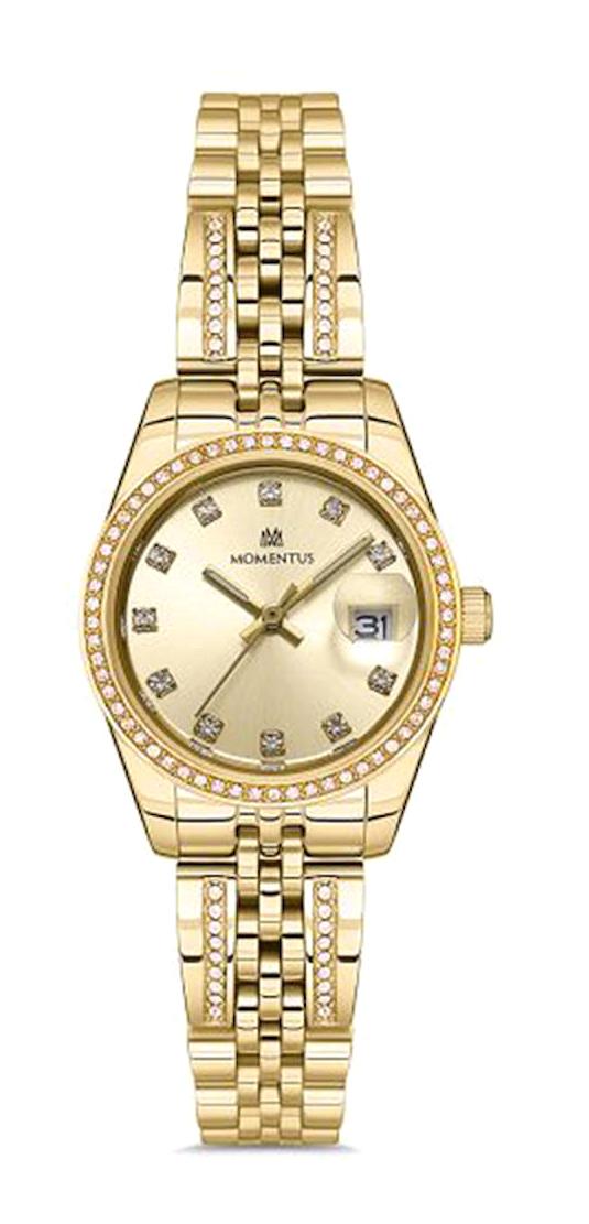 Momentus SS257G-08SG Takvimli 26 mm Altın Çelik Kordon Analog Kadın Kol Saati