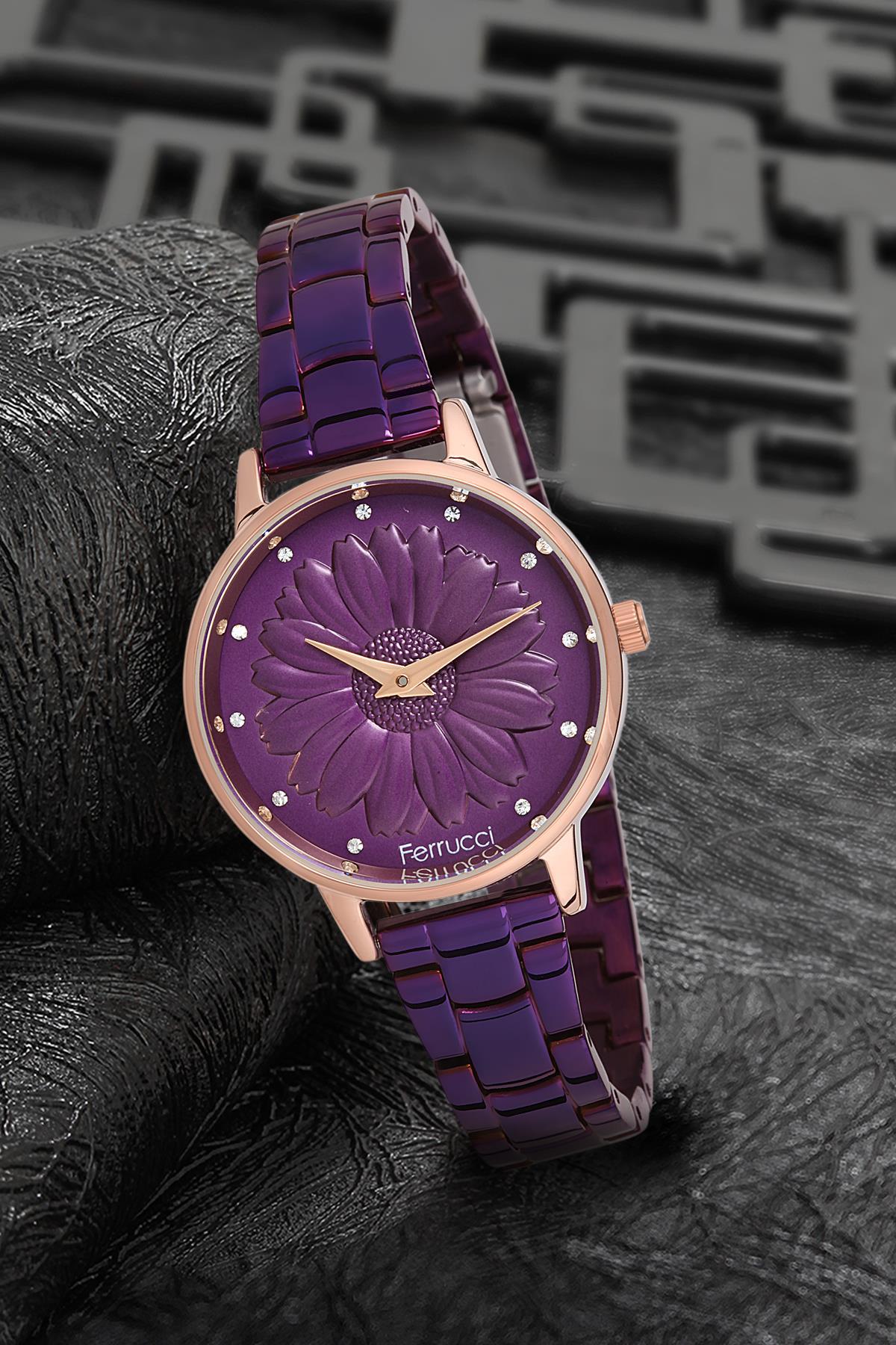 Ferrucci 9FM2041 38 mm Mor Metal Kordon Analog Kadın Kol Saati
