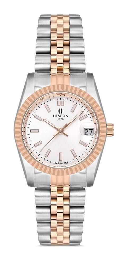 Hislon QL124T-03SR Takvimli 31 mm Gri-Rose Gold Çelik Kordon Analog Kadın Kol Saati