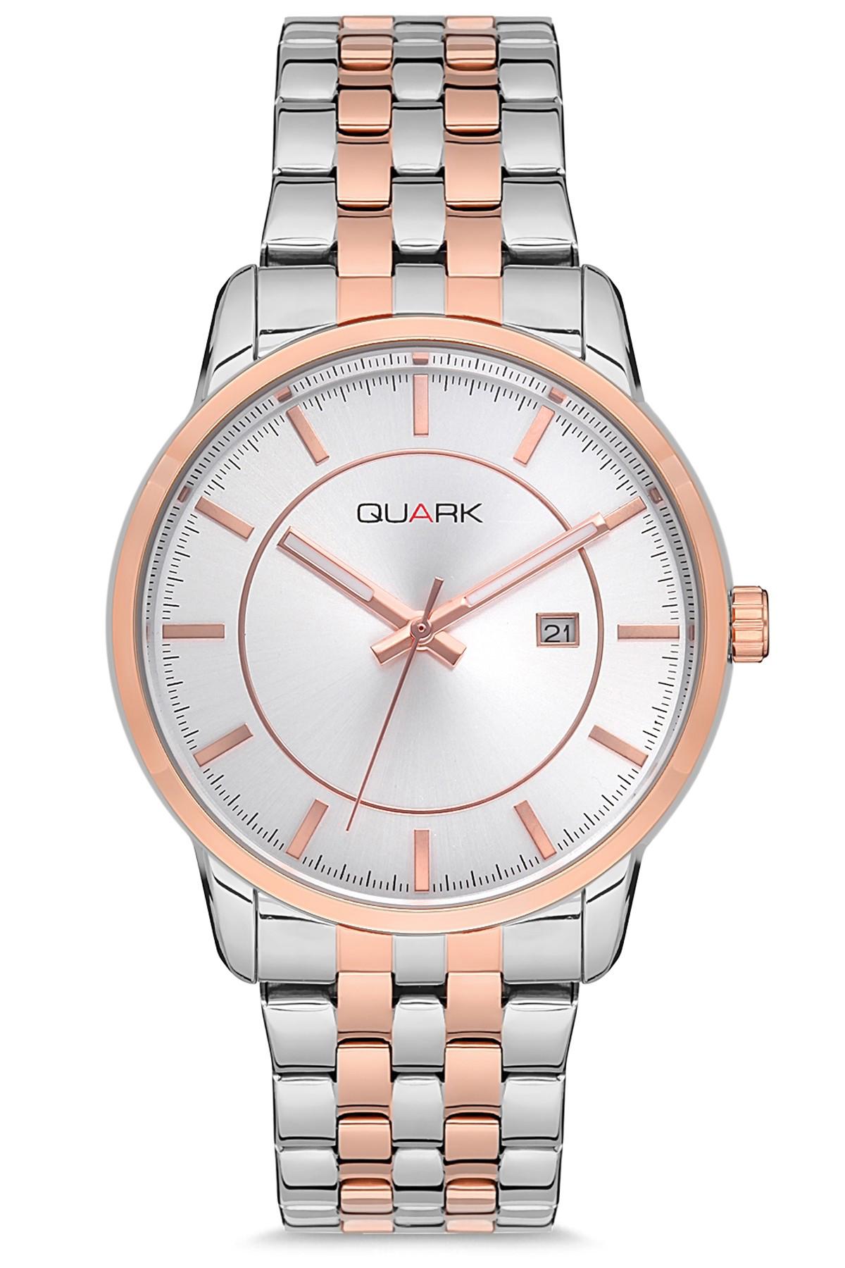 Quark QC-424RG-7A Takvimli 36 mm Gri-Rose Gold Çelik Kordon Analog Kadın Kol Saati