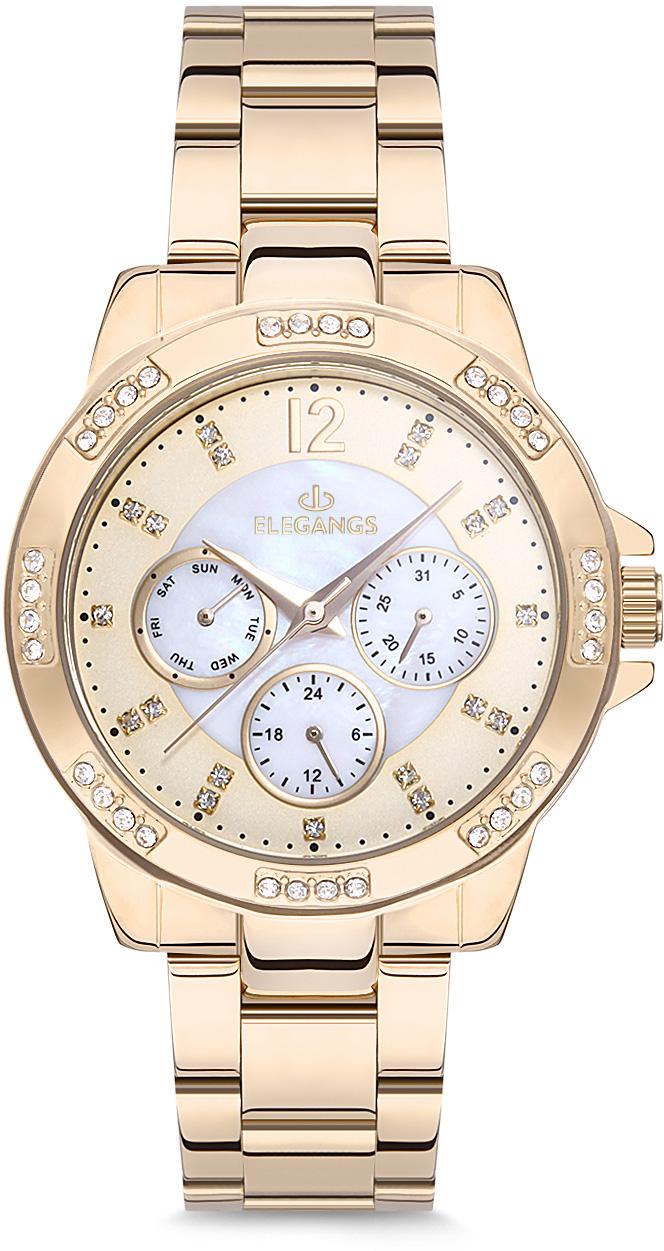 Elegangs EL2424.2 Takvimli 36 mm Altın Çelik Kordon Analog Kadın Kol Saati