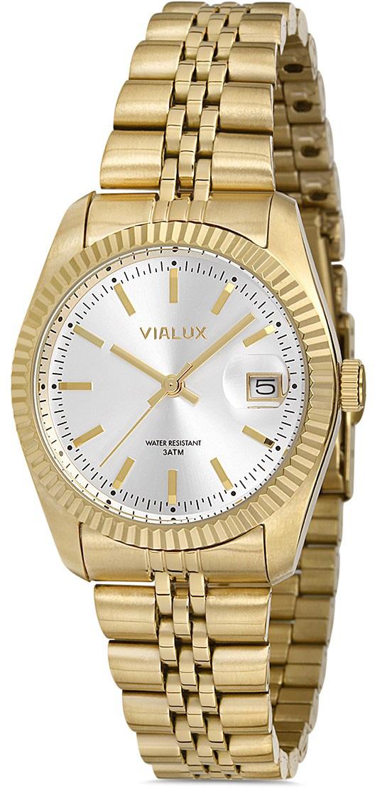 Vialux LJ534G-02SG Takvimli 35 mm Altın Çelik Kordon Analog Kadın Kol Saati