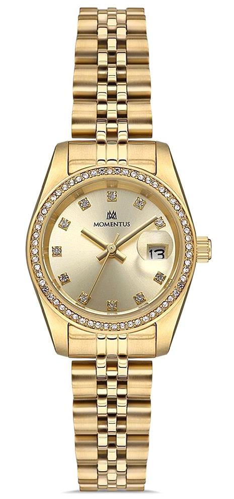 Momentus SW135G-08SG Takvimli 31 mm Altın Çelik Kordon Analog Kadın Kol Saati
