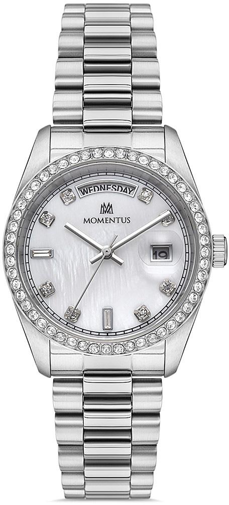 Momentus SW134S-09SS Takvimli 34 mm Gri Çelik Kordon Analog Kadın Kol Saati