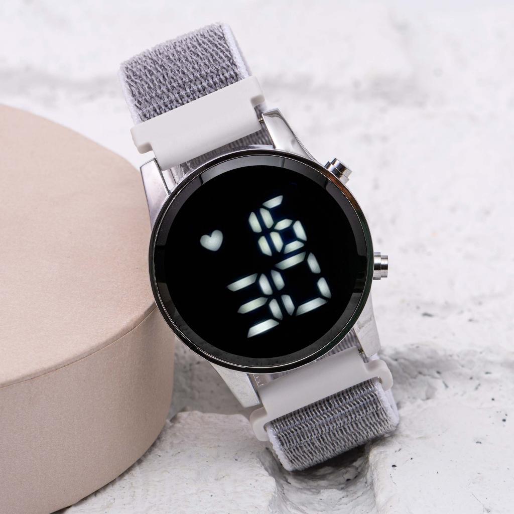 Pinkoli ST-304057 Takvimli 40 mm Gri Kanvas Kordon Dijital Kadın Kol Saati