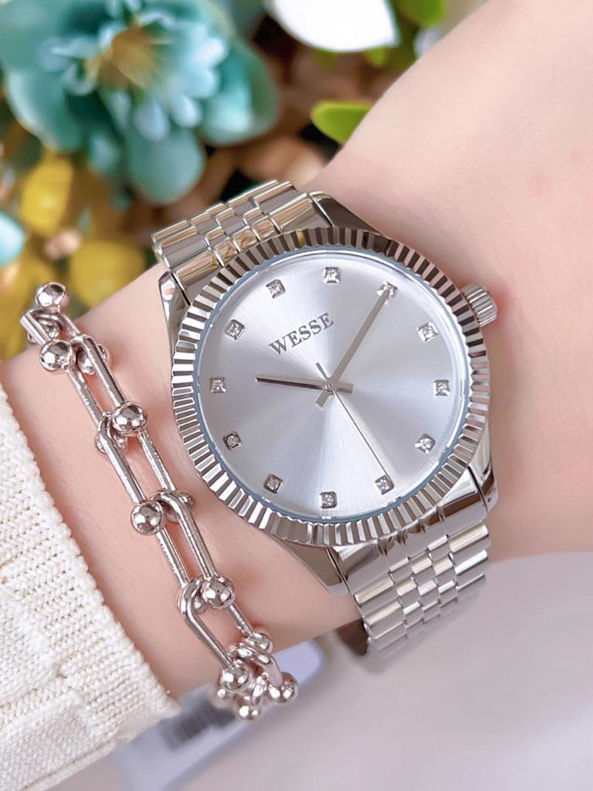 Wesse WW.L108808 40 mm Gri Çelik Kordon Analog Kadın Kol Saati