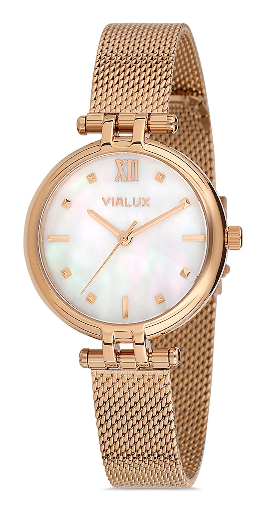 Vialux LJ479R-09SR 30 mm Altın Çelik Kordon Analog Kadın Kol Saati