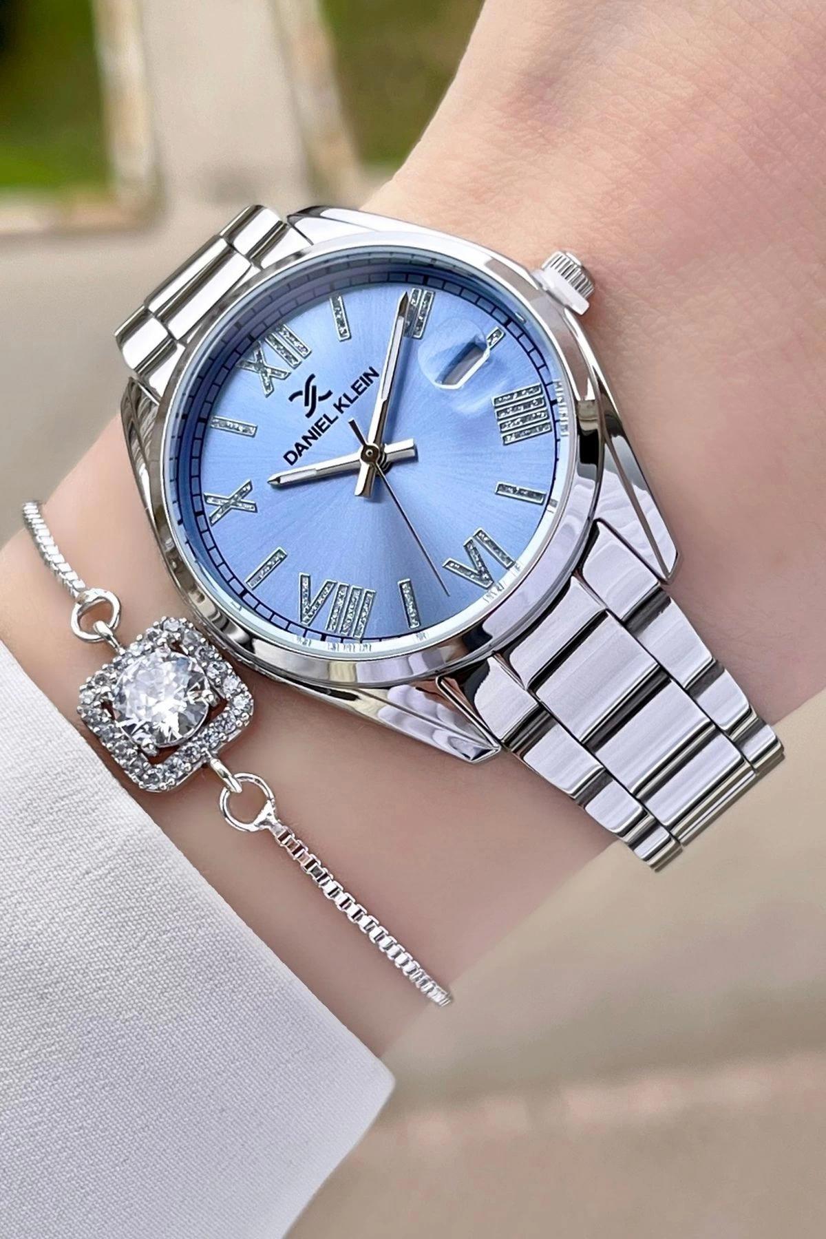 Daniel Klein DKISTE970 Takvimli 34 mm Gri Çelik Kordon Analog Kadın Kol Saati