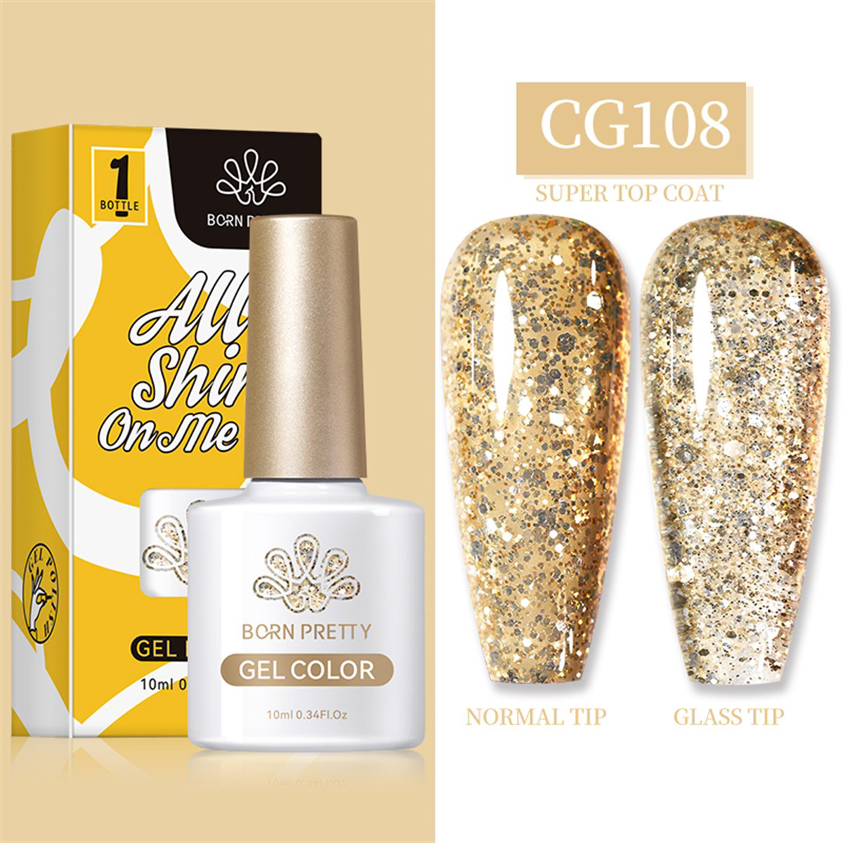Born Pretty Silky White Serisi CG108 Altın Sarısı Işıltılı Kalıcı Simli Oje
