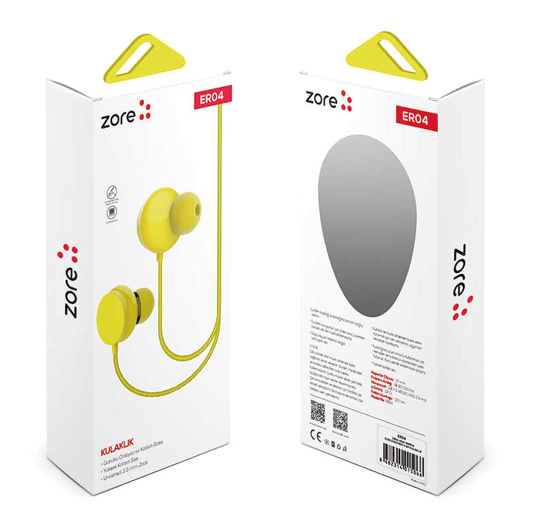 Zore ER04 Silikonlu Mikrofonlu 3.5 mm Jak Kablolu Kulaklık Sarı