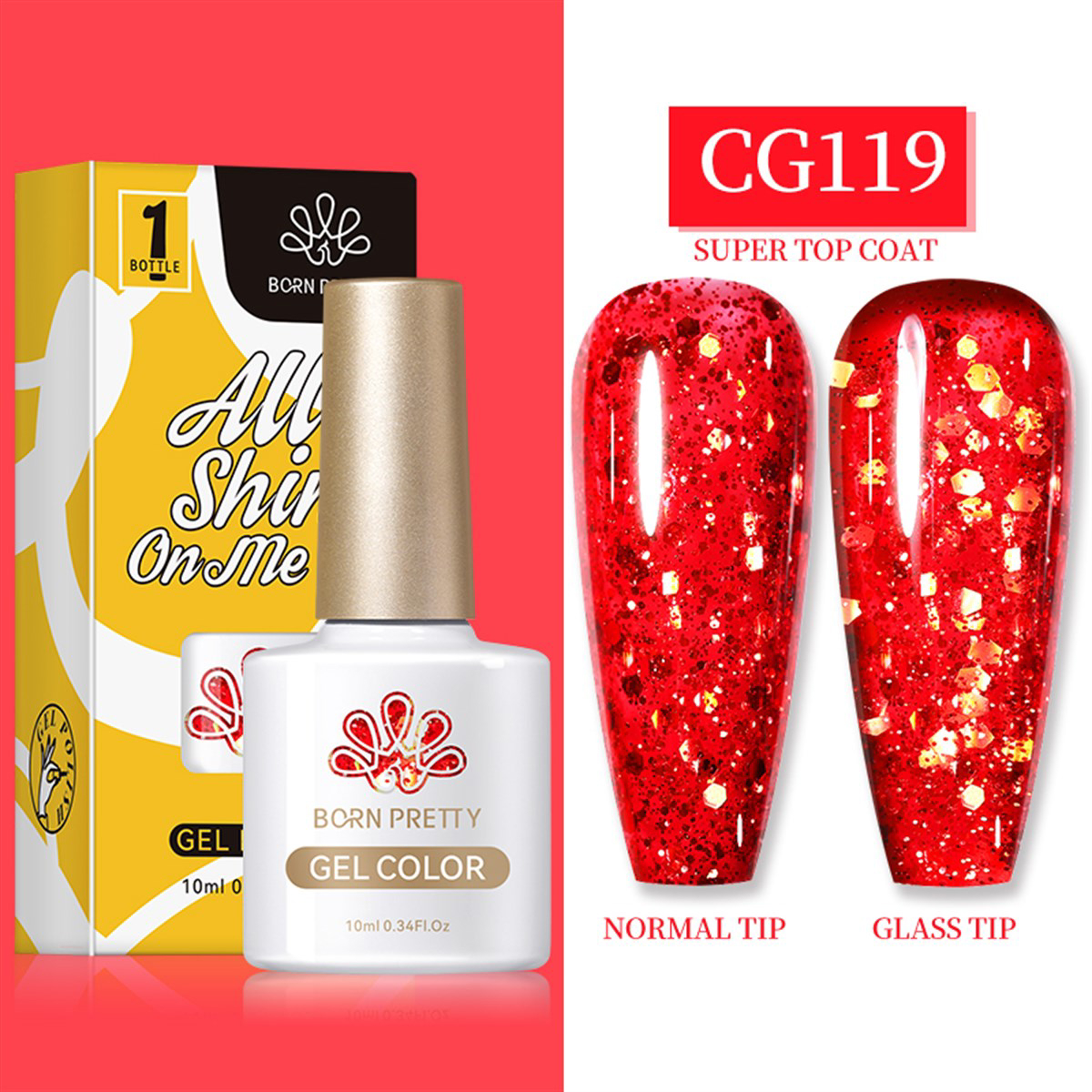 Born Pretty Silky White Serisi CG119 Kırmızı Işıltılı Kalıcı Simli Oje
