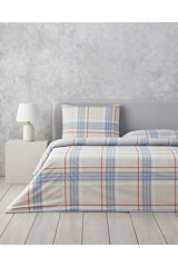 English Home Natural Plaid Pamuk-Polyester 160x220 cm Çarşaflı Geometrik Tek Kişilik Nevresim Takımı Bej