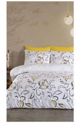 Jolly Home Kapitoneli Pamuk-Polyester 160x220 cm Çarşaflı Çiçek Tek Kişilik Nevresim Takımı Beyaz-Gri