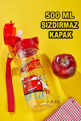Calke Cars Pipetli Kırmızı Plastik Okul Çocuk Suluk 500 ml