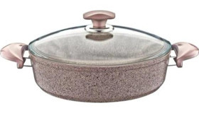Oms Collection 3310 Cam Kapaklı Granit 28 cm Karnıyarık Tencere Kahverengi