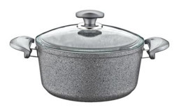 Oms Collection 3110 Cam Kapaklı Granit 22 cm Derin Tencere Gri