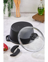 Cooker Kristal Serisi Cam Kapaklı Döküm-Granit 28 cm Derin Tencere Siyah