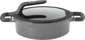 Berghoff Gem Stay Cool Cam Kapaklı Döküm 28 cm Basık Tencere Gri