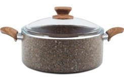 Nice Home Art Stonelife Cam Kapaklı Granit 26 cm Derin Tencere Kahverengi