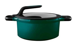 Berghoff Gem Stay Cool Cam Kapaklı Döküm 24 cm Derin Tencere Yeşil