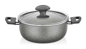 Papilla Fred Cam Kapaklı Granit 24 cm Derin Tencere Gri