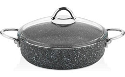 Falez Pedra PDR1012 İndüksiyon Cam Kapaklı Granit 26 cm Karnıyarık Tencere